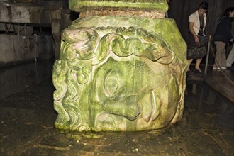 Medusa head in Yerebatan Sarayi cistern, Istanbul, Turkey, Asia