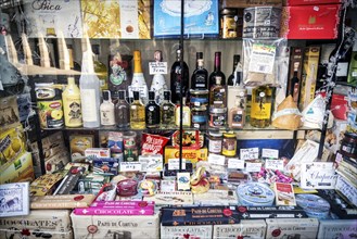 Traditional spanish galician gourmet deli food shop display window in santiago de compostela