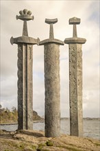 Hafrsfjord, Norway, May 2014: Swords in rock monument in Hafrsfjord, Norway, neighborhood of Madla,