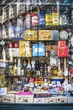 Traditional spanish galician gourmet deli food shop display window in santiago de compostela