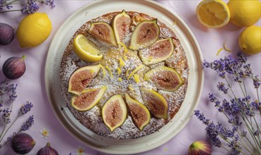 Fig and lemon drizzle cake with a tangy lemon glaze AI generated