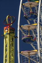 Bergen, Norway, May 2014: close-up and detail of colorful ferris wheel on blue sky, Europe