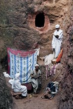 People at rock hewn chueches of lalibela ethiopia