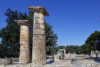 Temple of Hera monument (7th cent. B.C.) in Olympia, Greece, Europe