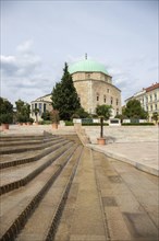 Historic city centre and central square with old historic buildings. Széchenyi Square in the centre