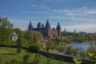 Panoramic view of Johannisburg Castle in Aschaffenburg, Germany, Europe