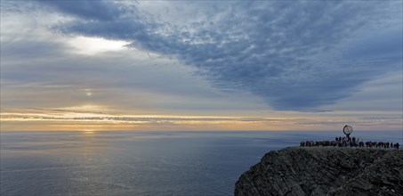 Panoramic view of the North Cape Plateau and the globe at midnight