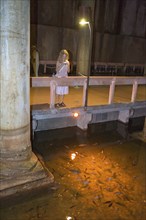 Tourists in Yerebatan Sarayi Cistern, Istanbul, Turkey, Asia