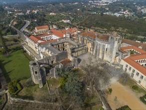 Aerial view of monastery Convent of Christ in Tomar, Portugal, Europe