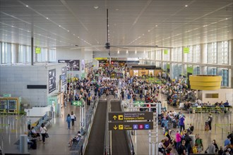 Malaga, Spain, April 2023: High angle view on the departure gates at Malaga Airport, Europe