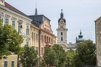 Historic city centre and central square with old historic buildings. Széchenyi Square in the centre