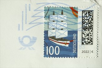 Cancelled German stamp 100 cent on an envelope with postmark, Germany, Europe