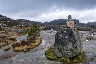 Rogaland, Norway, May 2015: Hiking path to Preikestolen in Norway during an overcast day, Europe