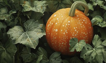 A close-up of a vibrant orange pumpkin with small white spots AI generated