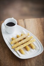 Chocolate and churros traditional spanish breakfast tapa snack food