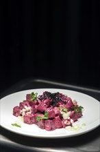 Beetroot cream and spring onion healthy trendy salad