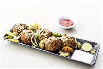 Chickpea falafel traditional middle eastern food snack platter starter set