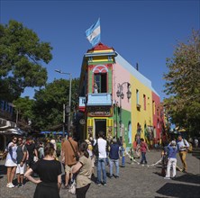 La Boca, Buenos Aires, Argentina, colourfully painted houses in the harbour district around the El