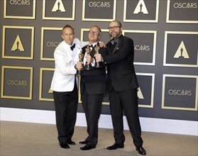 Jonas Rivera, Mark Nielsen and Josh Cooley at the 92nd Academy Awards, Press Room held at the Dolby