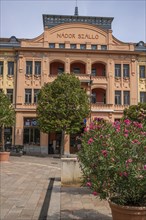 Historic city centre and central square with old historic buildings. Széchenyi Square in the centre