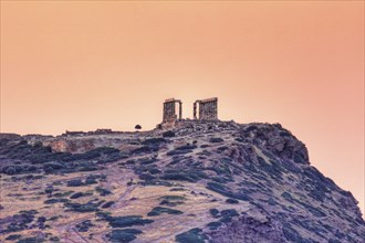 The sunrise at the temple of Poseidon (448?440 B.C.) in Sounio, Greece, Europe