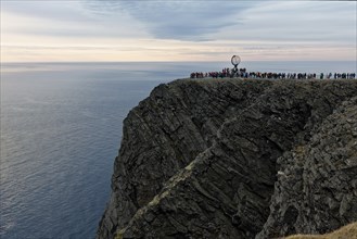 Panoramic view of the North Cape Plateau and the globe at midnight