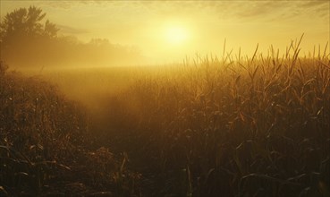 Cornfield at dusk, soft light, golden hues AI generated