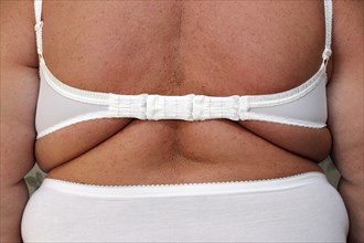 Back of obese overweight women in underwear close-up