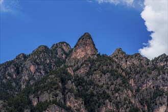 Panoramic view of the mountains in the Dolomites in South Tyrol, Italy, Europe