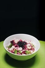 Healthy fresh beetroot sour cream and spring onion salad