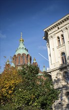 Exterior detail of Uspenski orthodox church cathedral famous landmark in helsinki city finland