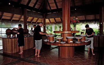 Buffet in restaurant, Maldives, Indian Ocean, Medhufushi, Meemu Atoll, Asia