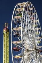 Bergen, Norway, May 2014: close-up and detail of colorful ferris wheel on blue sky, Europe