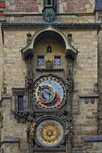 Intricate medieval astronomical clock, a historic landmark in Prague, Prague, Czech Republic,