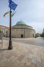 Historic city centre and central square with old historic buildings. Széchenyi Square in the centre