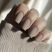 Soft warm taupe nails with a matte finish AI generated