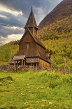 View on Urnes wooden stave church architecture. Unesco heritage