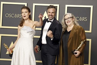 Carol Dysinger, Elena Andreicheva and Mark Ruffalo at the 92nd Academy Awards, Press Room held at