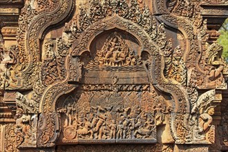 Detail of the temple complex of Banteay Srei in Cambodia