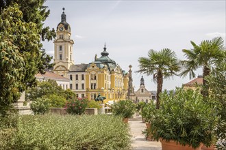 Historic city centre and central square with old historic buildings. Széchenyi Square in the centre