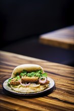 Asian pork belly bun pao traditional chinese snack sandwich food