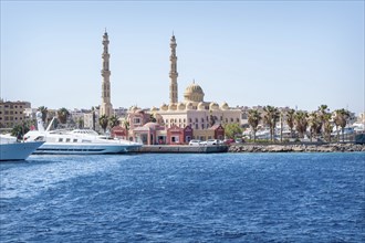 The Hurghada sea front from the Red Sea, Hurghada, Egypt, Africa