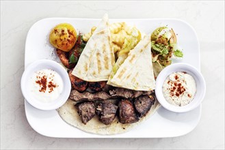 Traditional middle eastern food mixed bbq barbecue grilled meat platter set meal