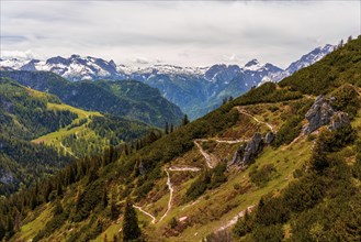 Panoramic view of the mountains in Berchtesgadener Land in Bavaria, Germany, Europe