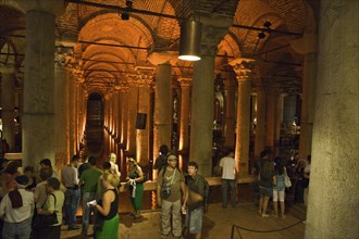 Tourists in Yerebatan Sarayi Cistern, Istanbul, Turkey, Asia