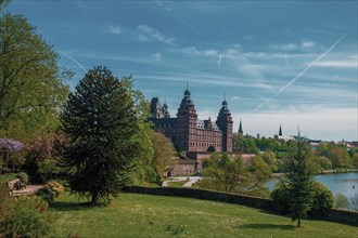 Panoramic view of Johannisburg Castle in Aschaffenburg, Germany, Europe