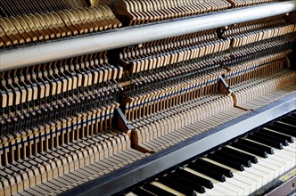 Inside the piano: string, pins, keys and hammers