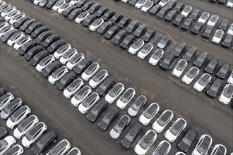 Aerial view of Tesla Y models produced in the Tesla Giga Factory, Grünheide, 28 01 2023