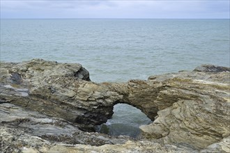 The eroded rock formation Le Trou du Diable at Saint-Hilaire-de-Riez, La Vendée, Pays de la Loire,