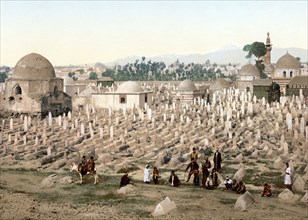 The cemetery where the family of Mahomet are buried, Damascus, Holy Land, Syria, c. 1890, Historic,